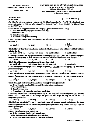 Đề thi thử THPT Quốc gia môn Vật lý lần 2 năm 2019 - Mã đề 123 - Trường THPT Phạm Văn Đồng